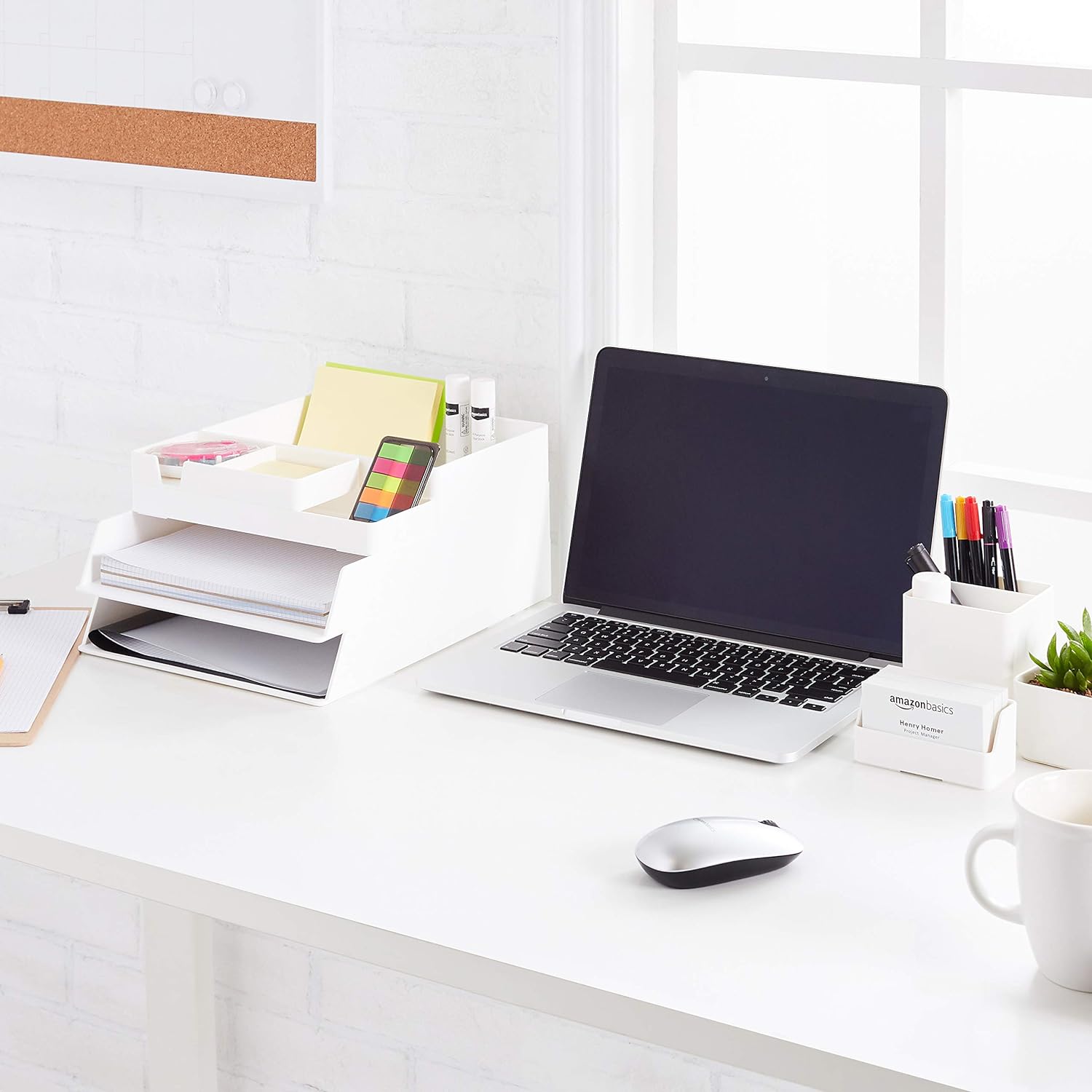 Basics Plastic Desk Organizer Bundle - Letter Tray 2-Pack/Accessory Tray， White - Image 4